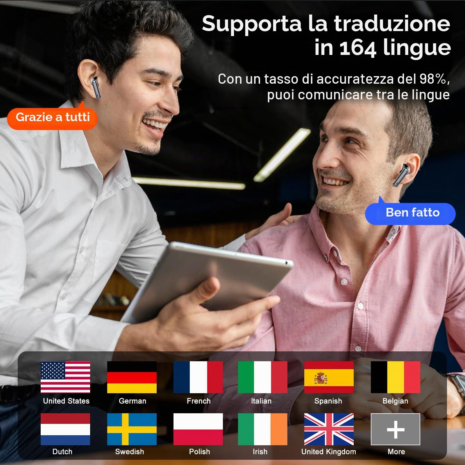 Csasan J90 Pro, Auricolari Traduttori Bluetooth 5.3, Nero