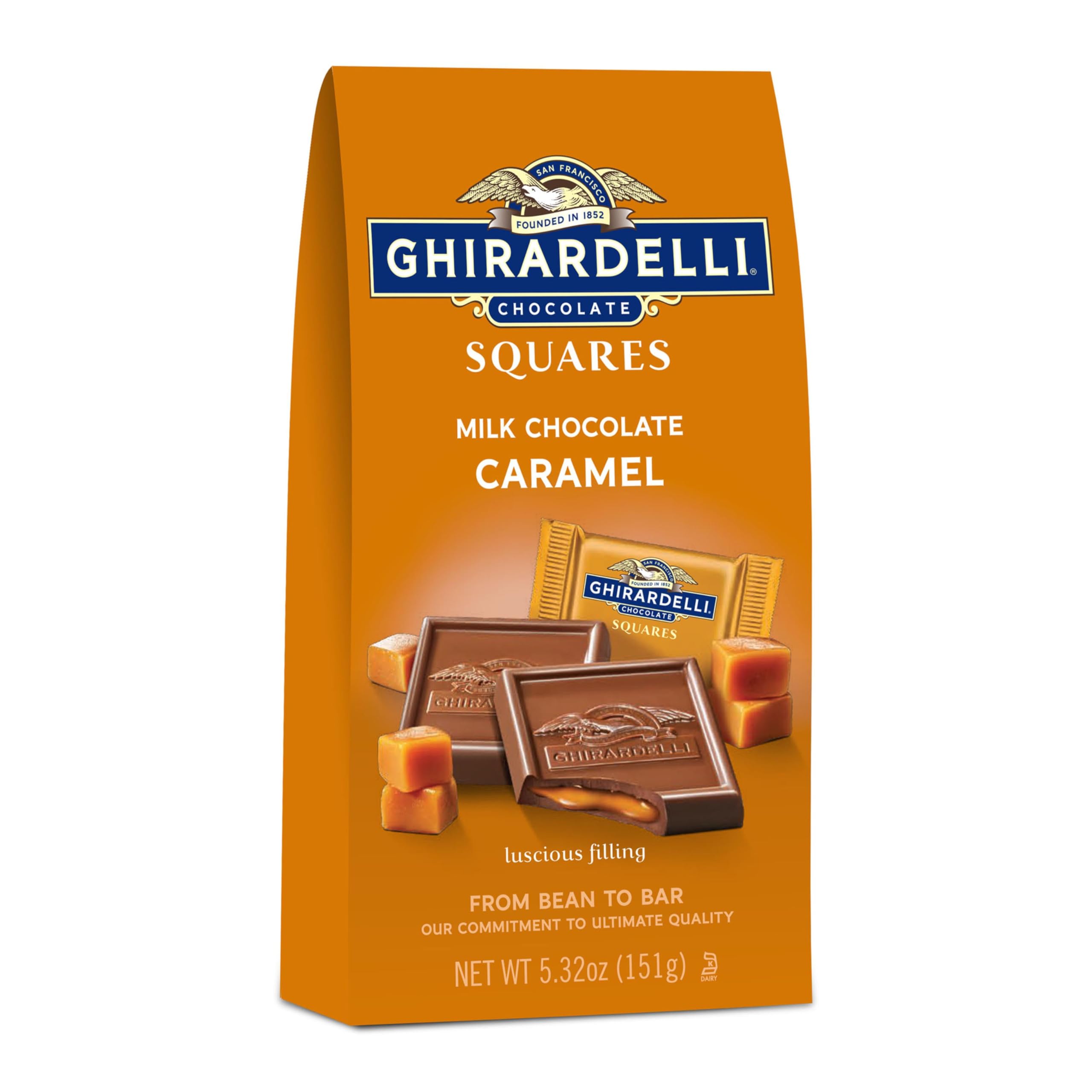 GHIRARDELLI Milk Chocolate Squares with Caramel Filling, Milk Chocolate Caramel Candy Squares, 5.32 Oz Bag (Pack of 6)
