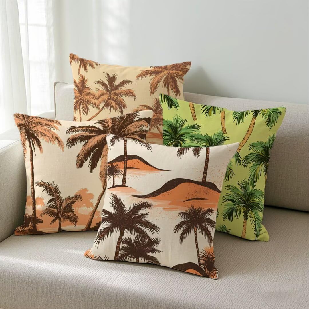 Housse de coussin extérieur imperméable 35x35 lot de 4 lin marron