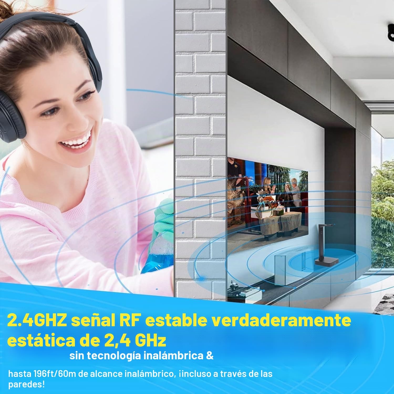 MONODEAL Auriculares Inalámbricos TV, 35h De Reproducción, Plug and Play, Auriculares para TV con Salidas De Audio Ópticas AUX O RCA, Cascos Inalambricos TV con Base, Sin Retraso De Audio