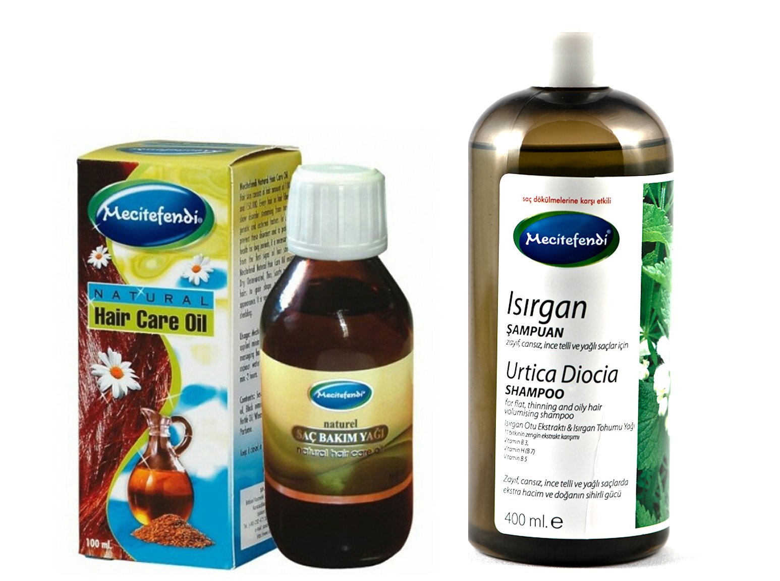 MecitefendiNettle Shampoo 400ml / 13.53 Fl Oz Plus Mecitefendi Natural Hair Care Oil 100 Ml / 3.38 Fl Oz, Ideal for Very Thin, Lifeless and Oily Hair