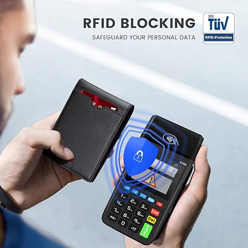 Miniatura 3 de Zitahli Carteras de los hombres Slim Rfid cuero plegable con caja de regalo, Negro (Midnight Black), Minimalista