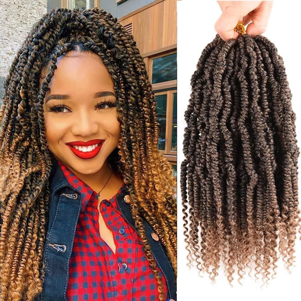 Bomb Twist Crochet Hair for Women - 5 Packs Ombre Nubian Twist Hair, Pre-Looped Synthetic Braiding Hair Extensions, Lightweight Protective Style (14 Inch, T1B/30#)