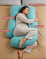 Vista 2 de Momcozy - Almohadas de embarazo en forma de U con funda extraíble de algodón, almohada de cuerpo completo de 57 pulgadas de apoyo
