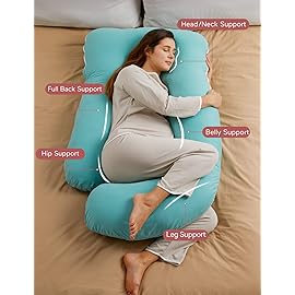 Momcozy U Shaped Pregnancy Pillows with Cotton Removable Cover, 57 Inch Full Body Pillow Maternity Support, Must Have for Pregnant Women, Tiffany Blue