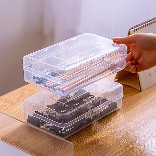 Miniatura 7 de Nuozme caja translúcida de plástico para lápices para niños, estuche de gran capacidad con tapa a presión, soporte apilable para lápices,
