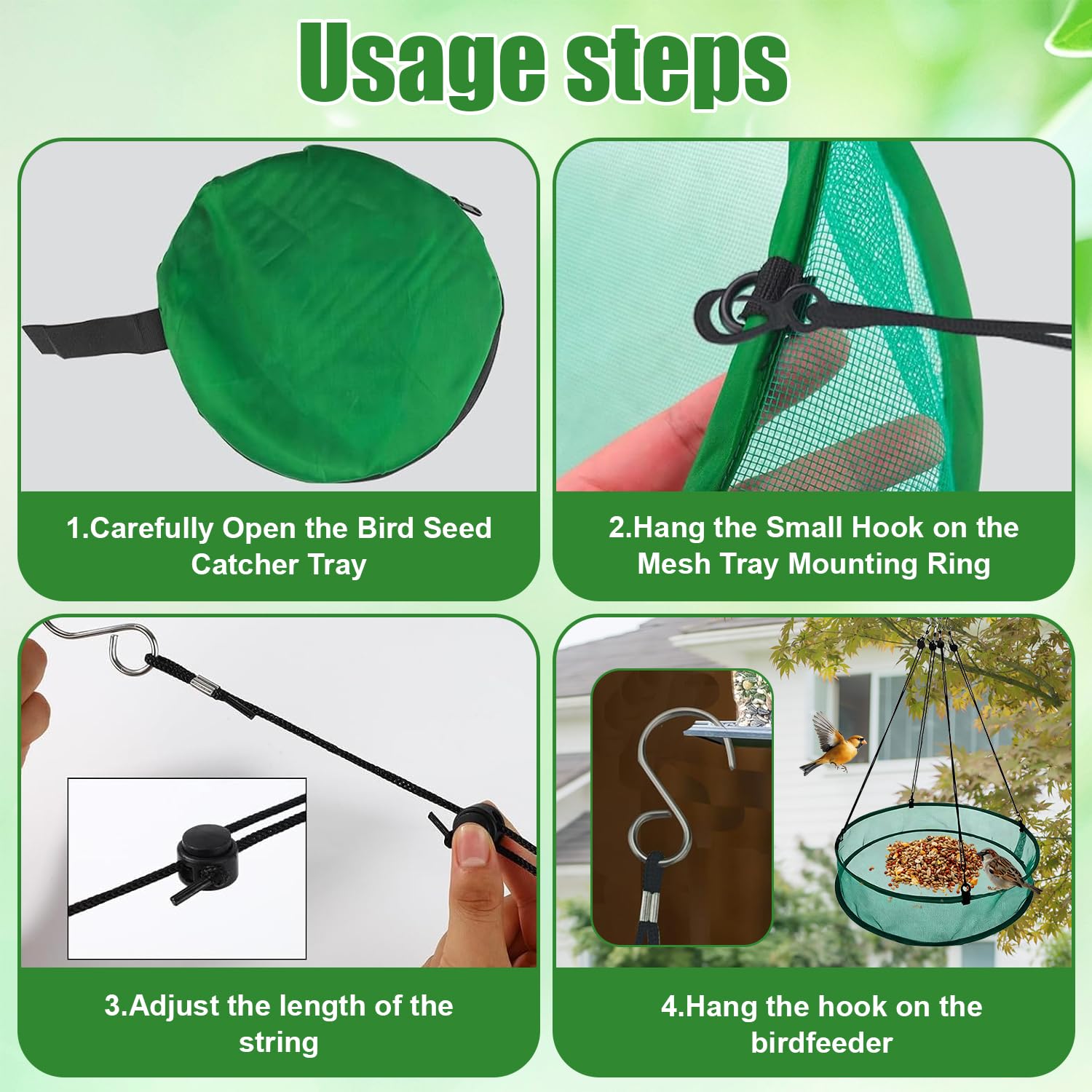 2Pcs Upgrade Vogelfutter Auffangschale, 51 x 11cm Ring Auffangschale für Vogelfutter, Grün Auffangschale Vogel-futter, Futterspender Auffangschale, Vogel-futter Samenfänger für Draußen Terrasse Garten - 4