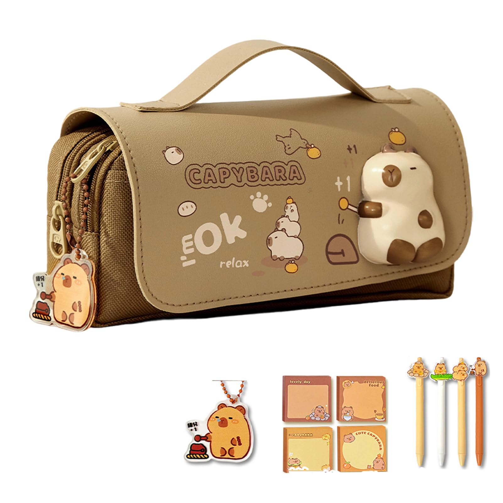 HOIXZCS Capybara Decompression Pen Case Fun Capybara Pencil Case Stationery Set Gift Idea For Children For Girls And Boys Stationery Set With Ballpoint Pen Squeeze Toy,