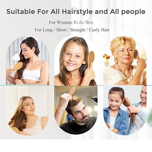 Miniatura 4 de Sofmild Juego de peines de madera de bambú para el cabello, cepillos para mujeres, hombres, niños, desenredar el cabello con cerdas de punta redonda
