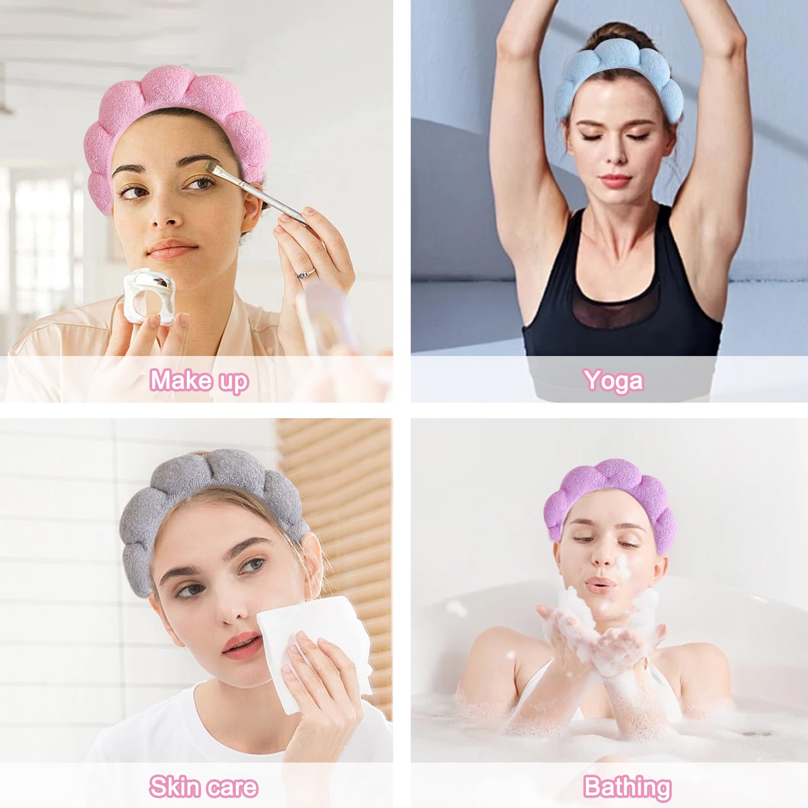 Beleki Spa-Stirnband zum Waschen des Gesichts, Schwamm-Make-up, Hautpflege, Stirnband und Armband, rutschfeste Blasen-Haarbänder, weich, geschwollene Kopfbedeckung, Haarschmuck für Damen und Mädchen,
