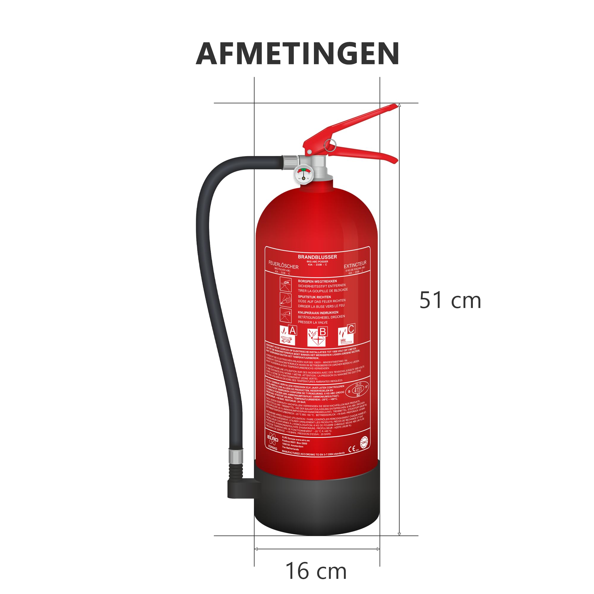 ELRO FEP6KG gaśnica proszkowa 6 kg - klasy ABC - duża pojemność - do pojazdów, domów i warsztatów - certyfikowana w 3