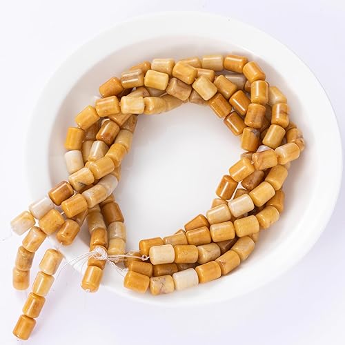 Miniatura 7 de Granos de tubo cilíndrico de jade amarillo natural, 0.394x0.551 in, 15.0 instr sueltas semi piedras preciosas para hacer pulseras y collares