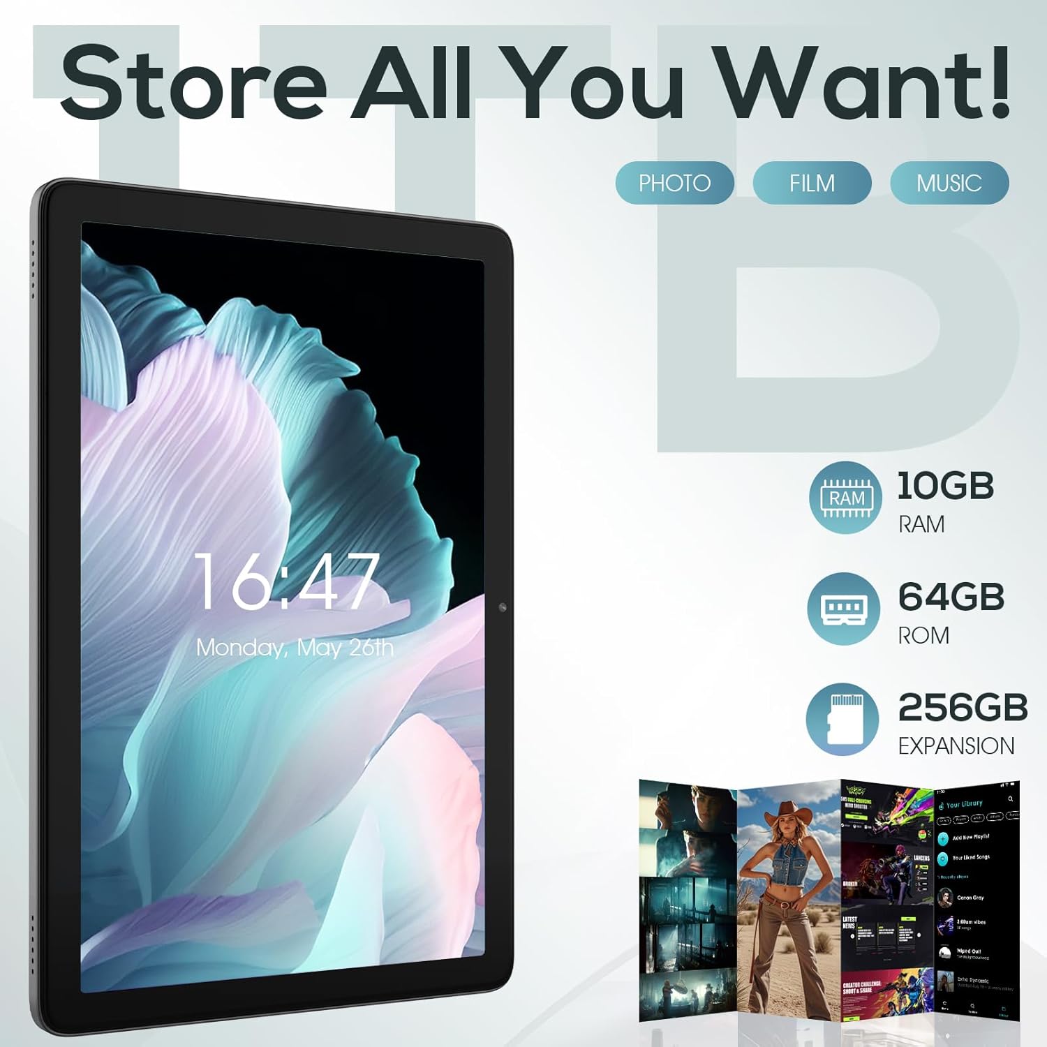 DigiLand Android Tablets, 10.1" Android 14 Tablet with Octa-Core Processor, 10GB ROM+64GB RAM(Up to 256 GB), 6000mAh, 8MP+13MP Dual Camera, WiFi 5 & Bluetooth with Case for Christmas, Xmas