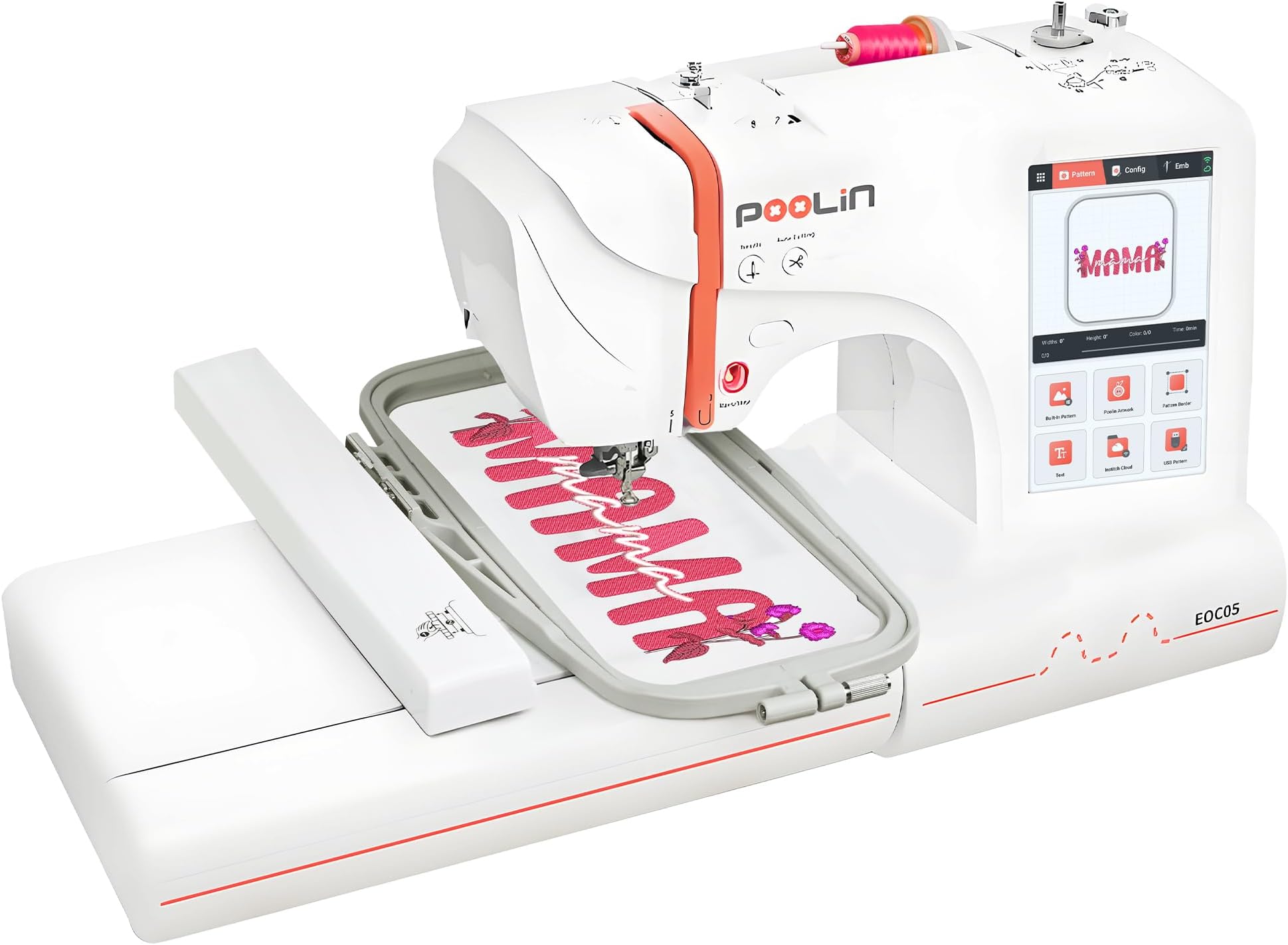 PooLin EOC05 Embroidery Machine for Beginners, Large 7" Touchscreen Easy to Use, 4"x9.25" Embroidery Area, WiFi Design Transfer Home DIY Machine for Learning and Personal Projects