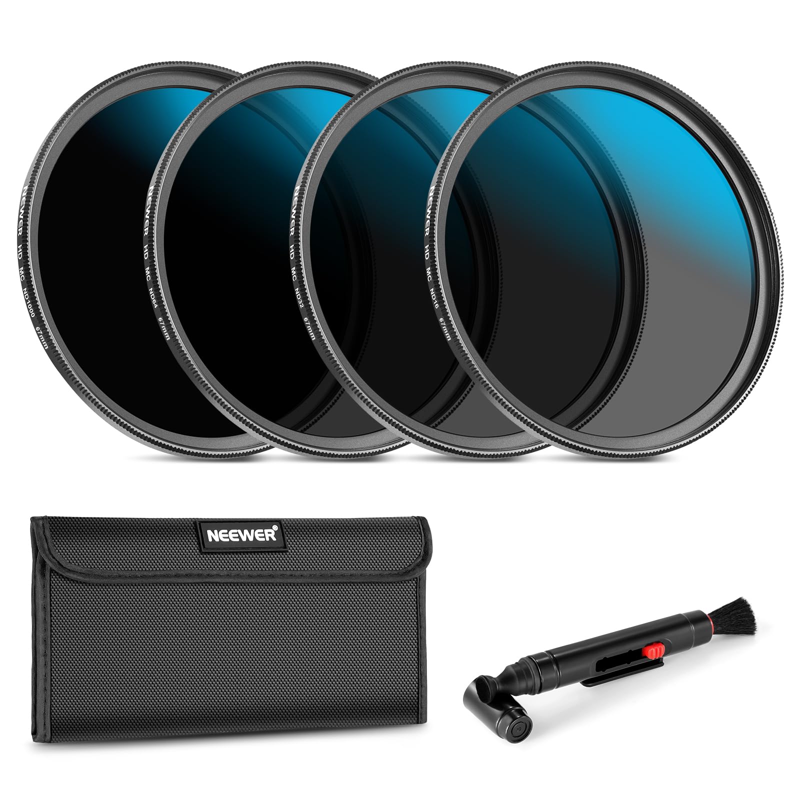 NEEWER Set di Filtro ND da 67mm per Obiettivo, ND16/ND32/ND64/ND1000, Penna Pulizia per Lenti, Custodia per Filtri, Kit di Accessori Filtri HD Compatibile con Canon Nikon Sony Obiettivi Fotocamere