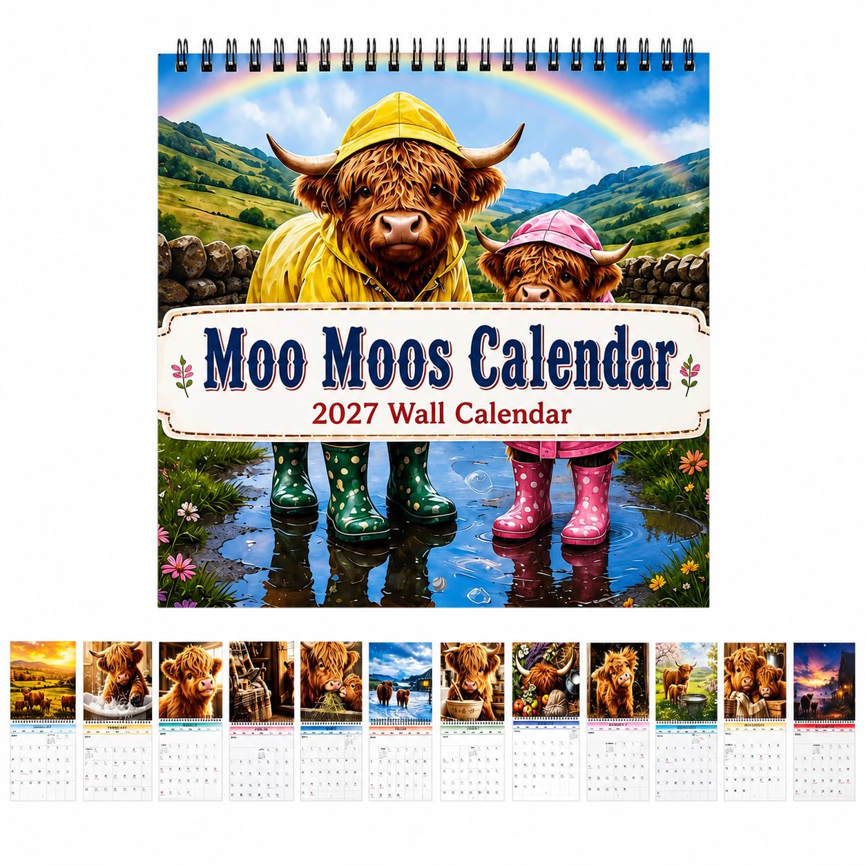 Novelty Highland Cow Gifts, Highland Cow Calendar 2027 UK, Cute Highland Cow Wall Calendar 12 Months, Monthly Planner, Desk Accessories and Office Organization for Home, School, Office