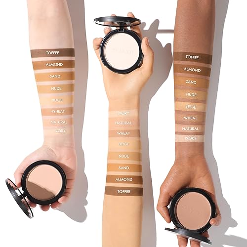 Miniatura 7 de FOCALLURE Polvo prensado impecable, control de brillo y tez suave, maquillaje de base de polvo de ajuste prensado, polvo facial compacto portátil,