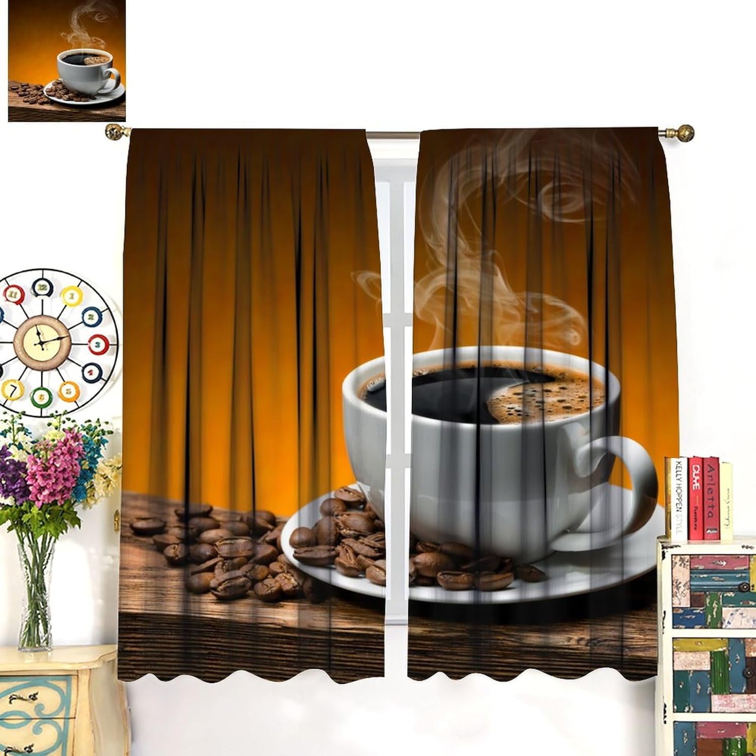Vorhänge Schlafzimmer 3D Cafe 280X250 cm (B + H) Vorhang Gardinen Blickdicht Mit Ösen Thermovorhang Lichtdicht Für Wohnzimmer Schlafzimmer Kinderzimmer/Uv-Schutz-759027392