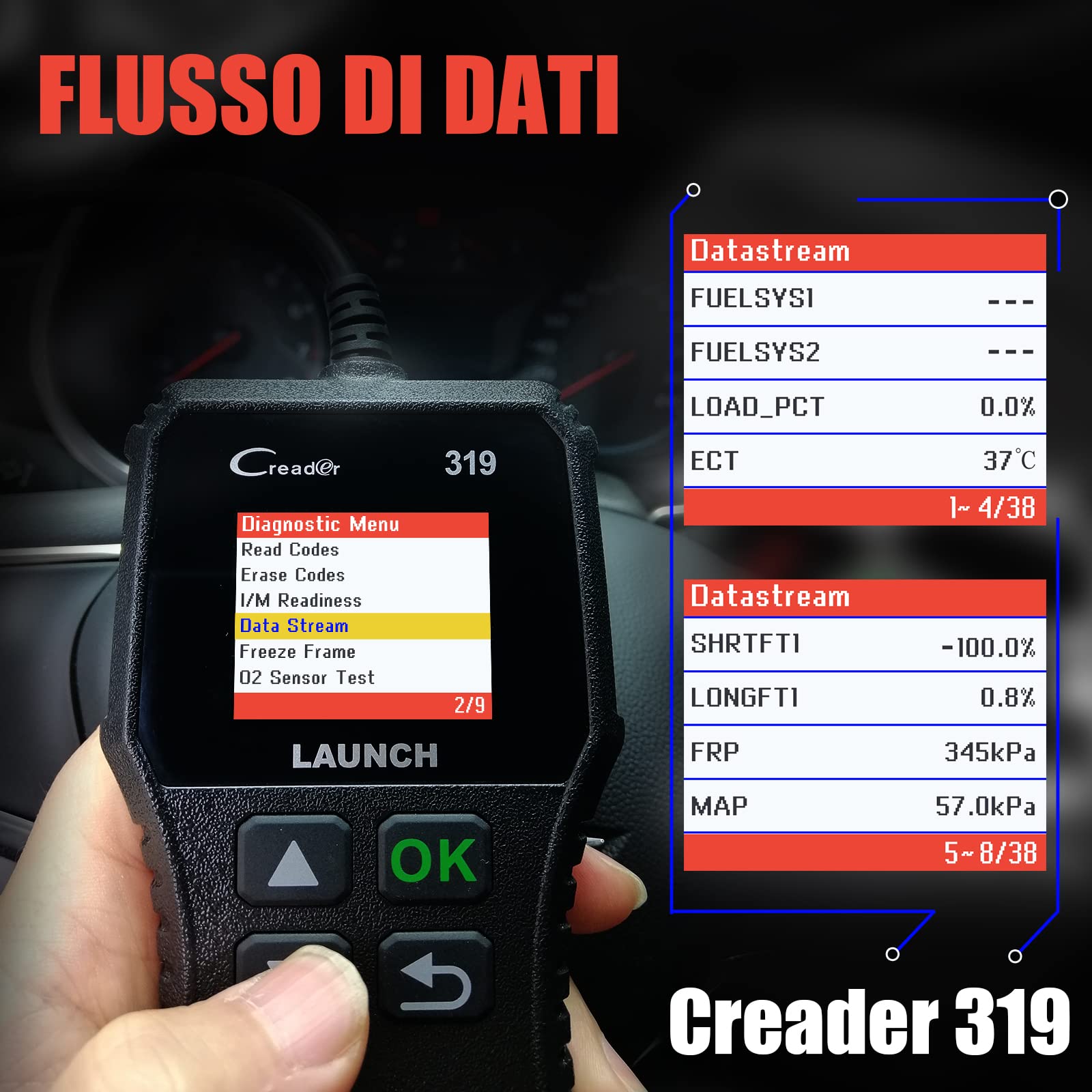 LAUNCH CR319 OBD2 Scanner Strumenti Diagnosi per Motore OBDII Diagnostica Auto Lettore di Codice Errore Supporta Tutte Le Auto con OBDII EOBD CAN e Connettore DLC 16-Pin
