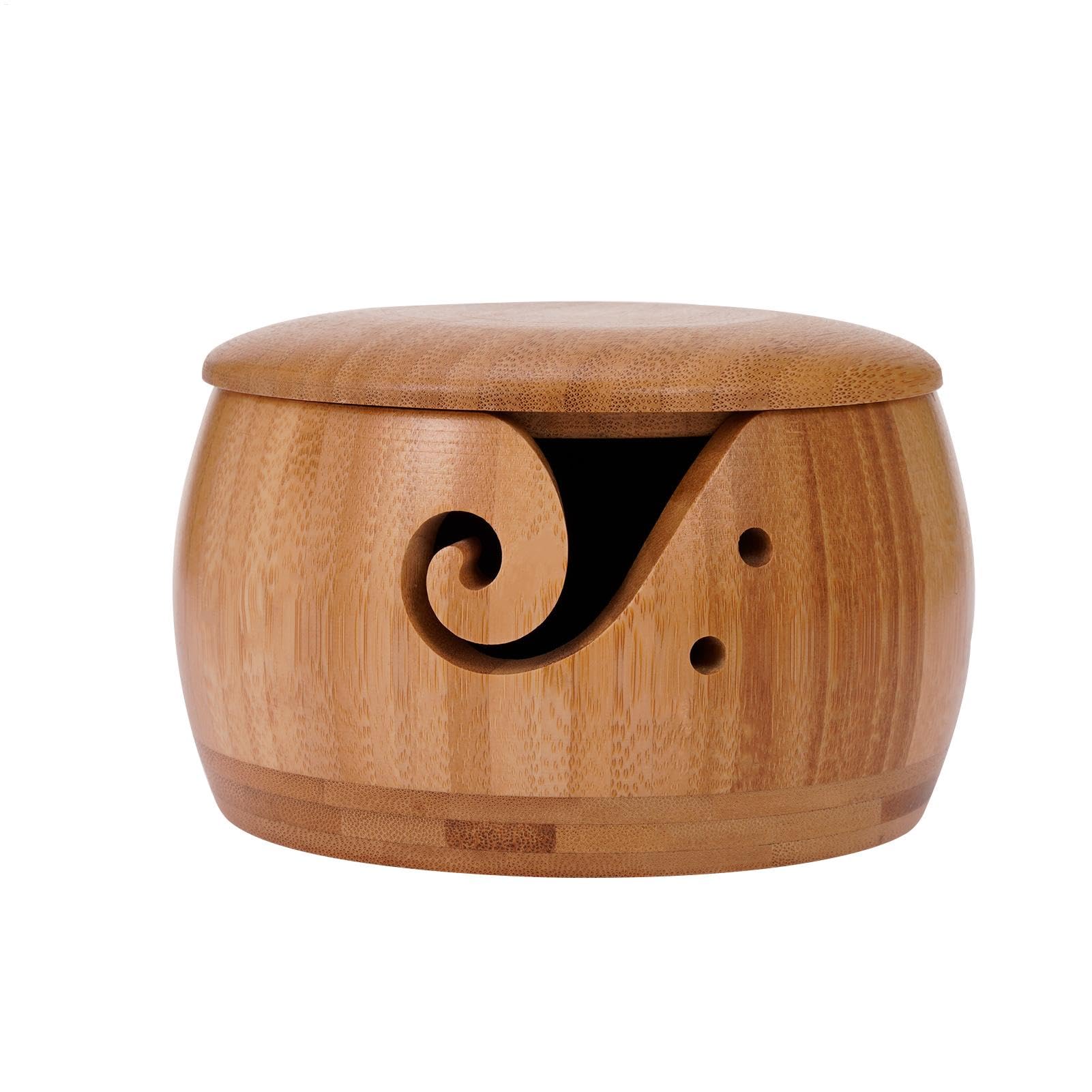 Generic Wooden Yarn Bowl with Lid, Brown, 5.91x3.15in, Glossy Finish, 5oz Capacity, Knitting & Crocheting Accessory