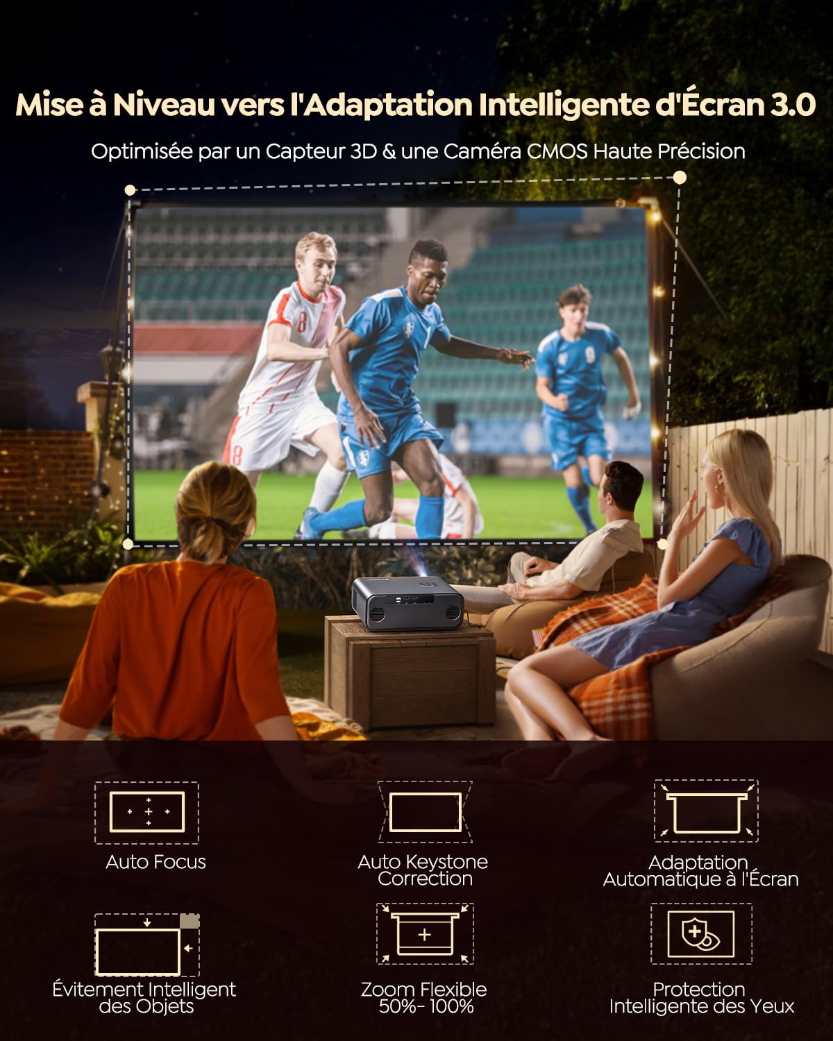 Vidéoprojecteur 4K【Netflix Inclus/Dolby】 1500 ANSI Projecteur Vidéo 4K Auto Focus/Keystone WiFi Bluetooth FHD 1080P, HDR10, Smart Rétroprojecteur Portable WiFi6 Extérieur Zoom50% Cadeau/Home Cinéma