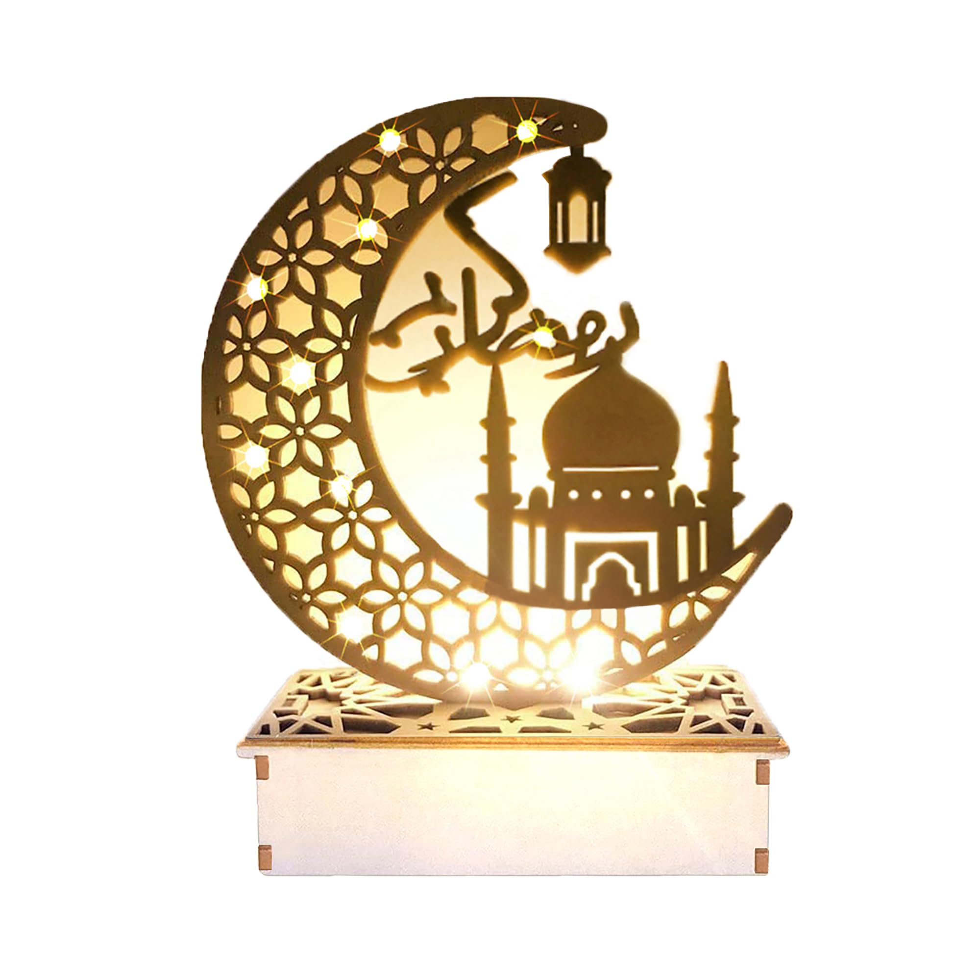 Photo 1 of 23GUANYI Ramadan Decorations for Home, Ramadan Lights, Eid Mubarak Decorations, 3D Wooden Eids Decoration Lights Home Party Bedroom for Muslims, Eid al-Fitr al-Adha Islamic Table Decor