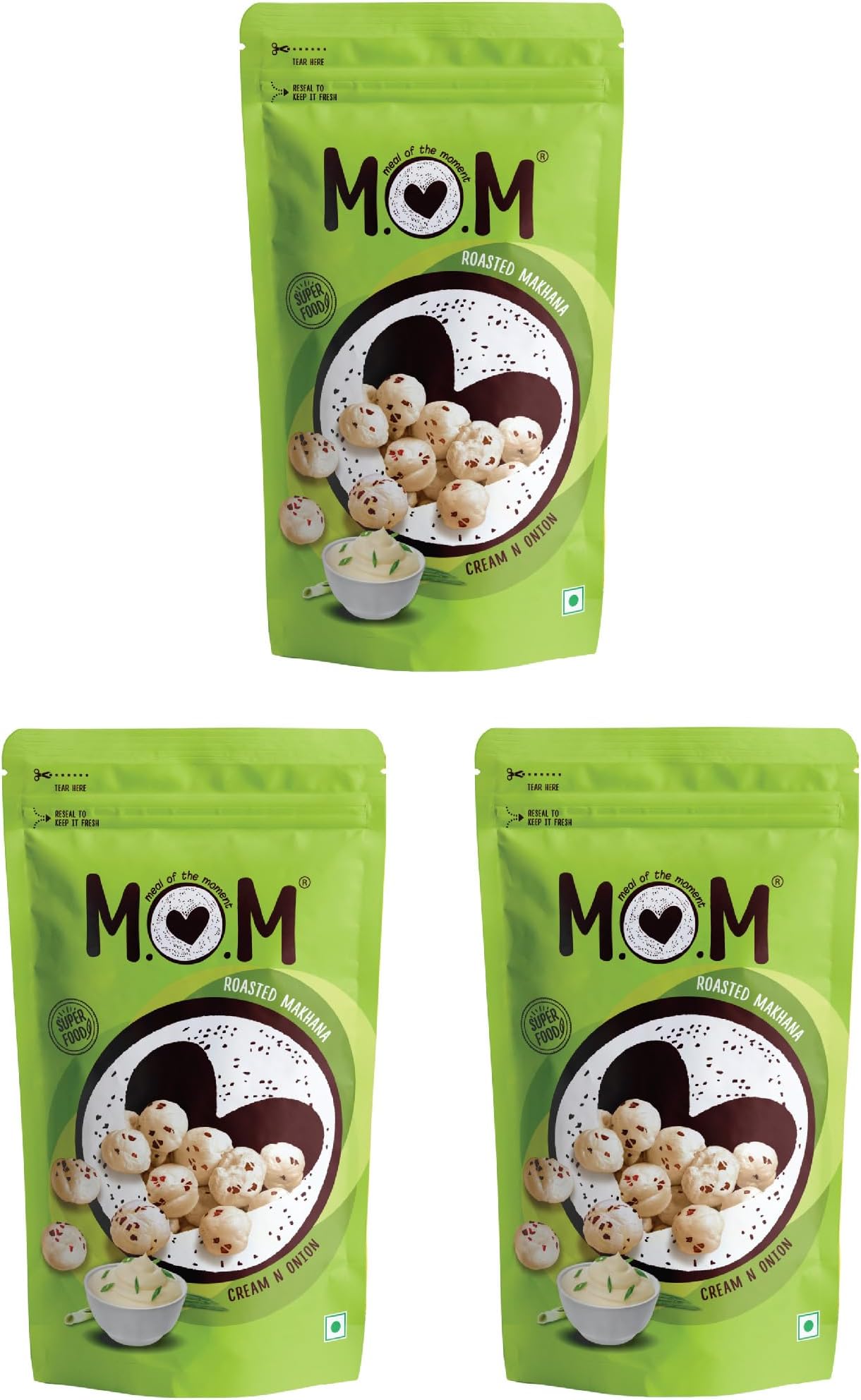 MOM - Meal of the Moment, Roasted Cream N Onion Makhana (Pack of 3) 52g | Source of Protein | No Palm Oil | Gluten free