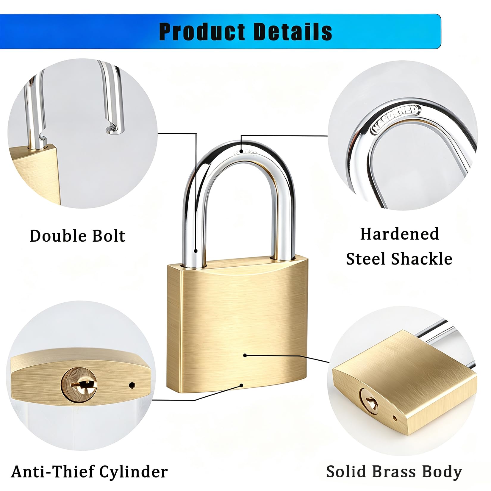 Paquete de 4 candados de latón macizo con llave igual, cerradura de casillero de 1-1/2 pulgadas con llaves, candado resistente a la intemperie con las mismas llaves para cobertizos, unidad de