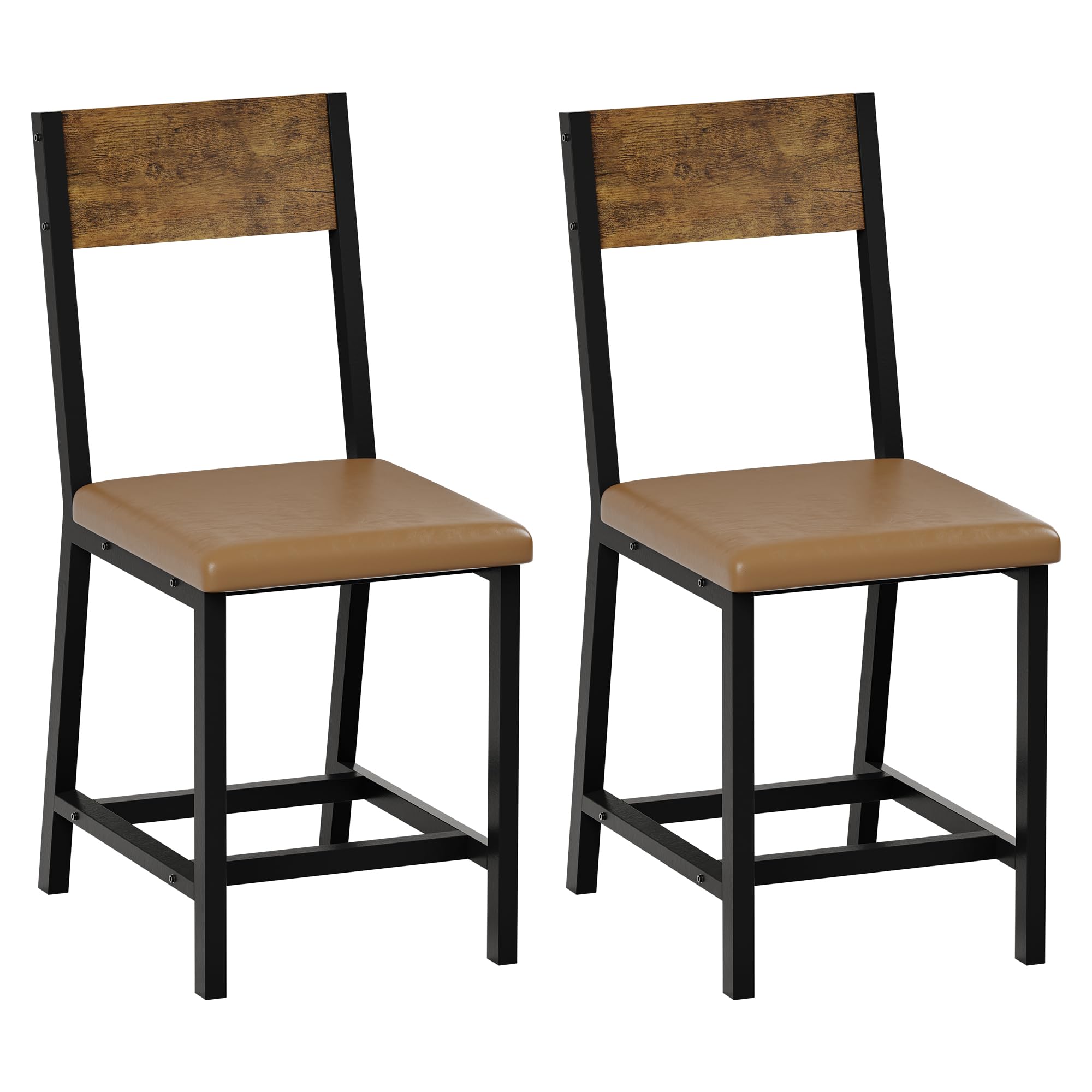 YOUDENOVA Dining Chairs Set of 2, Faux Leather PU Kitchen Chairs, Brown