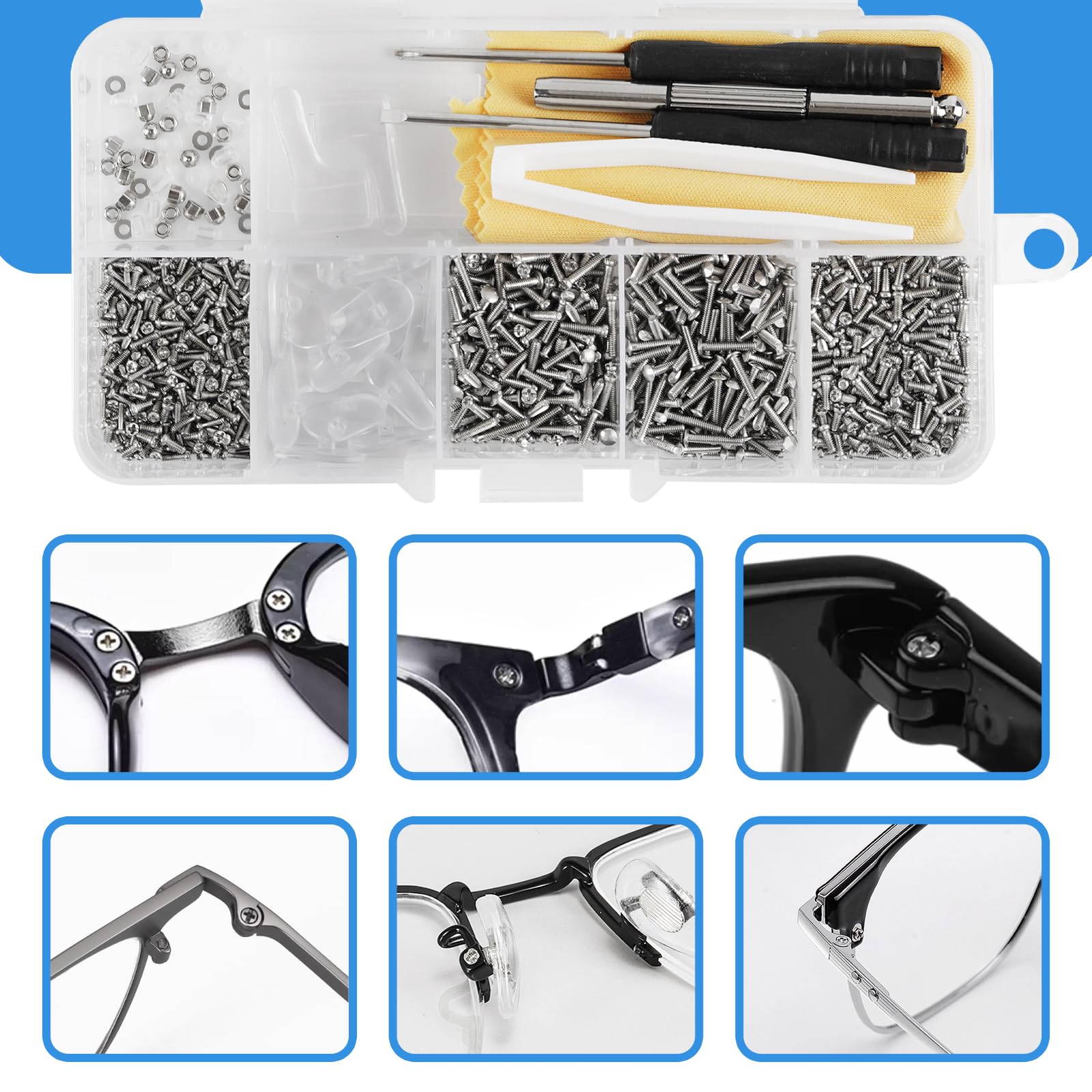1000+ Pcs Eyeglass Sunglass Glasses Repair Tool Kit, Spectacle Repair Screwdriver Set, Mini Screwdriver, Screws Nuts - Image 3