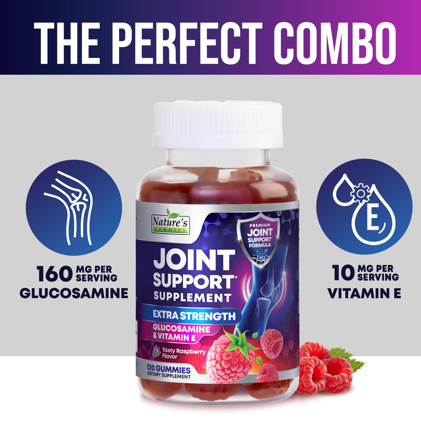 Joint Support Gummies - Extra Strength Glucosamine Gummy Supports Flexibility, Joint & Cartilage Health for Back, Knees, Hands - Natural Vitamin E for Immune Support for Women & Men - 120 Gummies — Amazon image 3