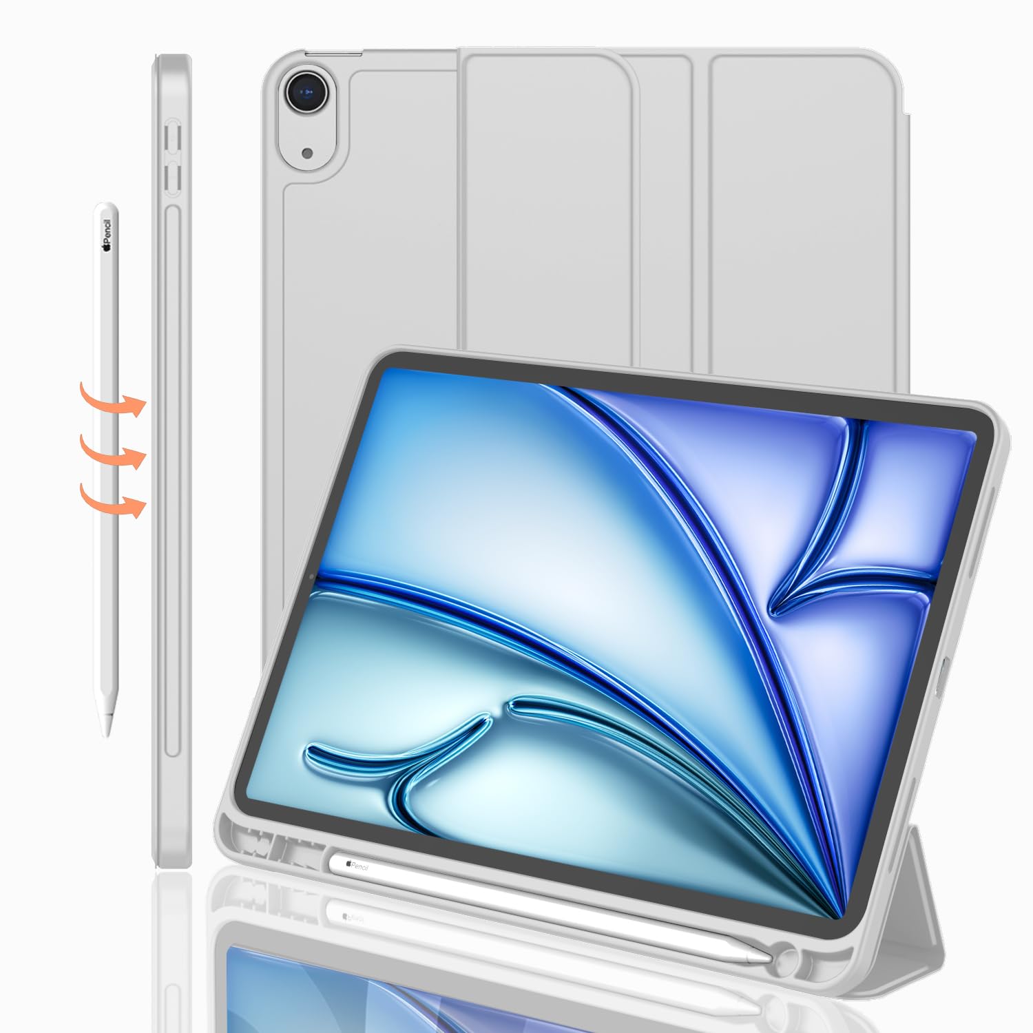 iMieet iPad Air 11 Inch Case M3(2025) / M2 (2024), iPad Air 5th/4th Generation Case 2022/2020 10.9 Inch with Pencil Holder,Trifold Stand Smart Case