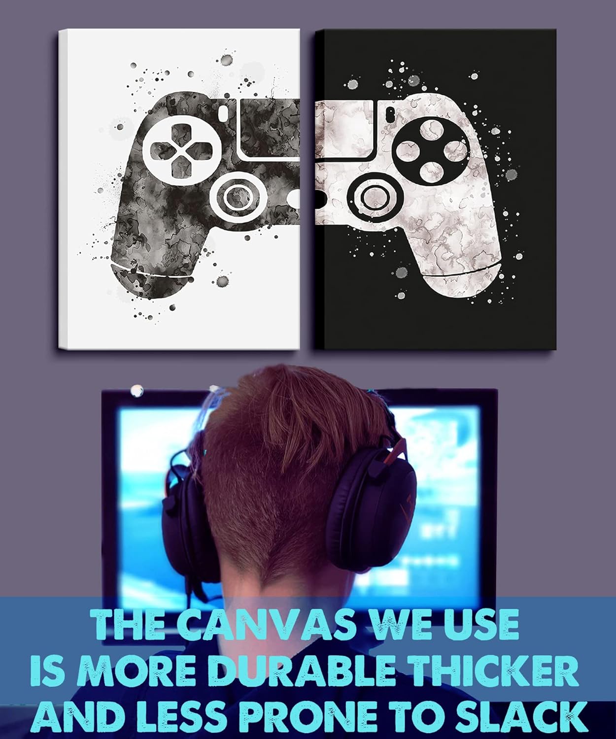 Framed Gaming Room Decor Video Game Themed Wall Art Canvas Framed Black and White Posters Prints Paintings Pictures for Kids Teen Art Gamer Print Poster Boys Decoration Playroom Boy Bedroom Home - Image 6