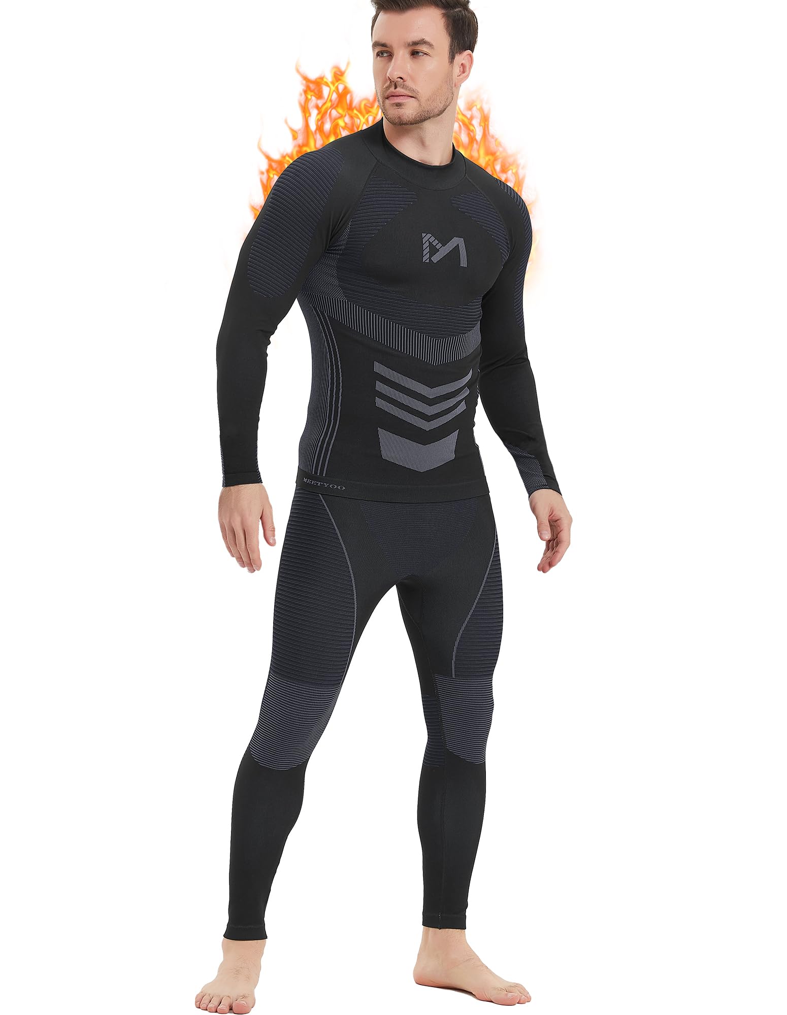 MEETYOO Biancheria Intima Termica Set Uomo Abbigliamento Termico Intimo da Uomo Mantieni Caldo in Autunno e Inverno Abbigliamento caldo adatto per lo sci, la corsa e le attività all'aperto