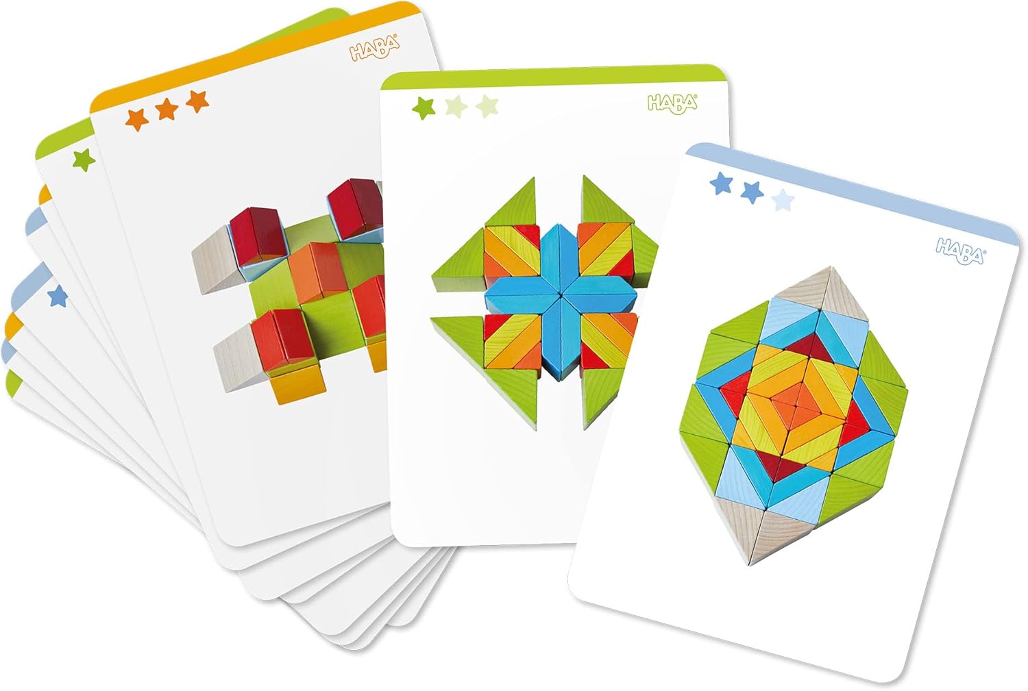 HABA Wooden Mosaic 3D Arranging Game – Colorful Building Blocks & Geometric Puzzle for Toddlers, Montessori Toys for 3+ Year Old, STEM Learning Toy with 48 Pieces & Pattern Cards, Made in Germany