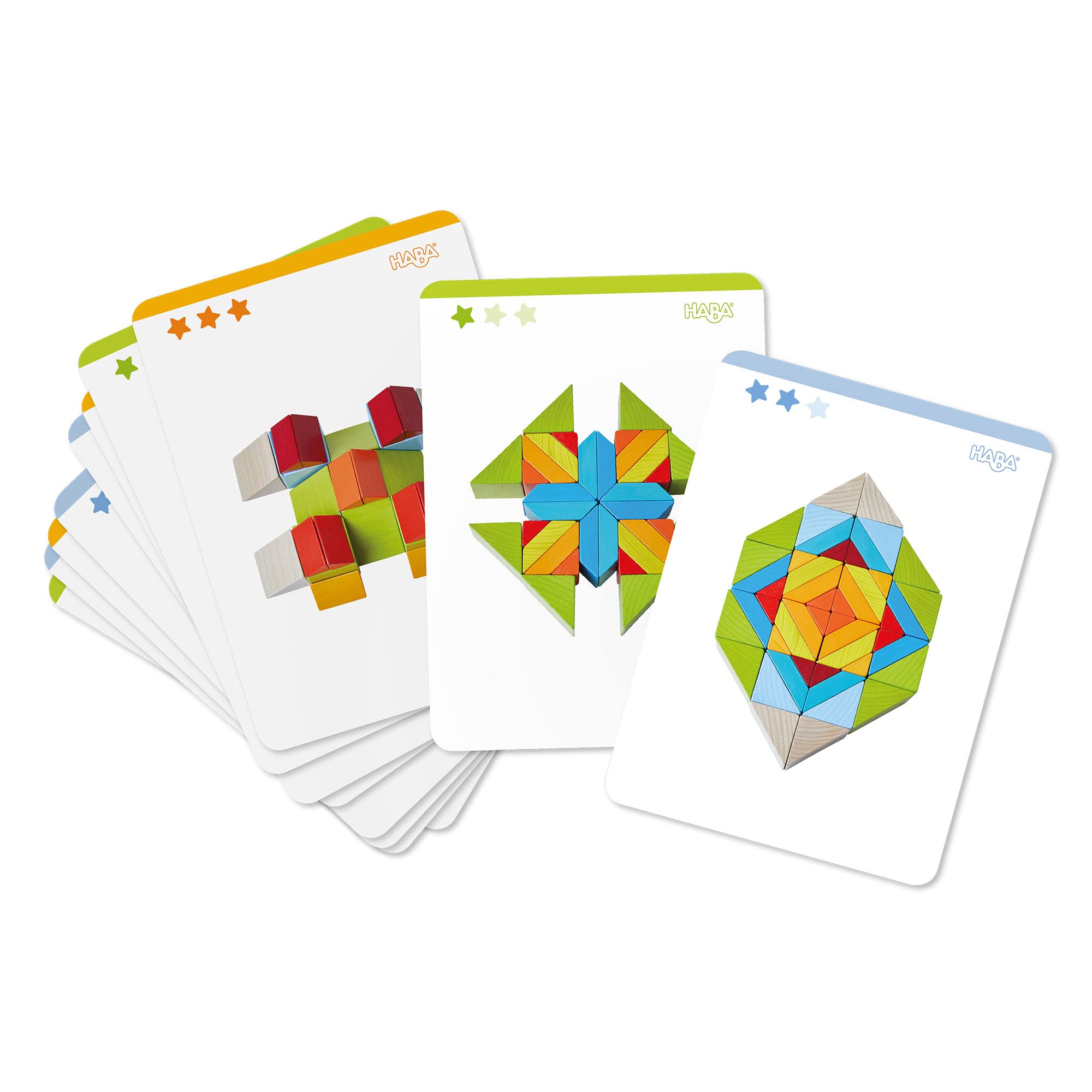 HABA 305459 3D Arranging Game Mosaic Blocks, with 48 blocks and 10 double sided template cards, for ages 3 and up (Made in Germany)