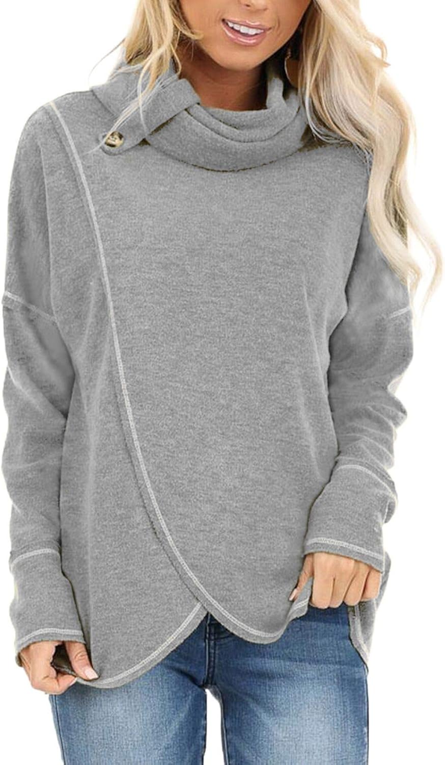 DOROSE Women's Hoodies Cowl Neck Plus Size Sweatshirts Long Sleeve ...