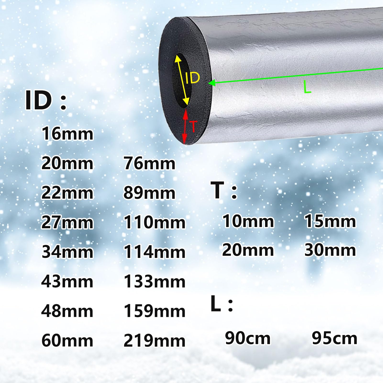 Coquilla Aislante de Papel de Aluminio Autoadhesivo, Tubo Aire Acondicionado Coquilla de Aislamiento Térmico, Tubo Espuma Aislante (ID) 219mm x (T) 30mm x (L) 0.95m