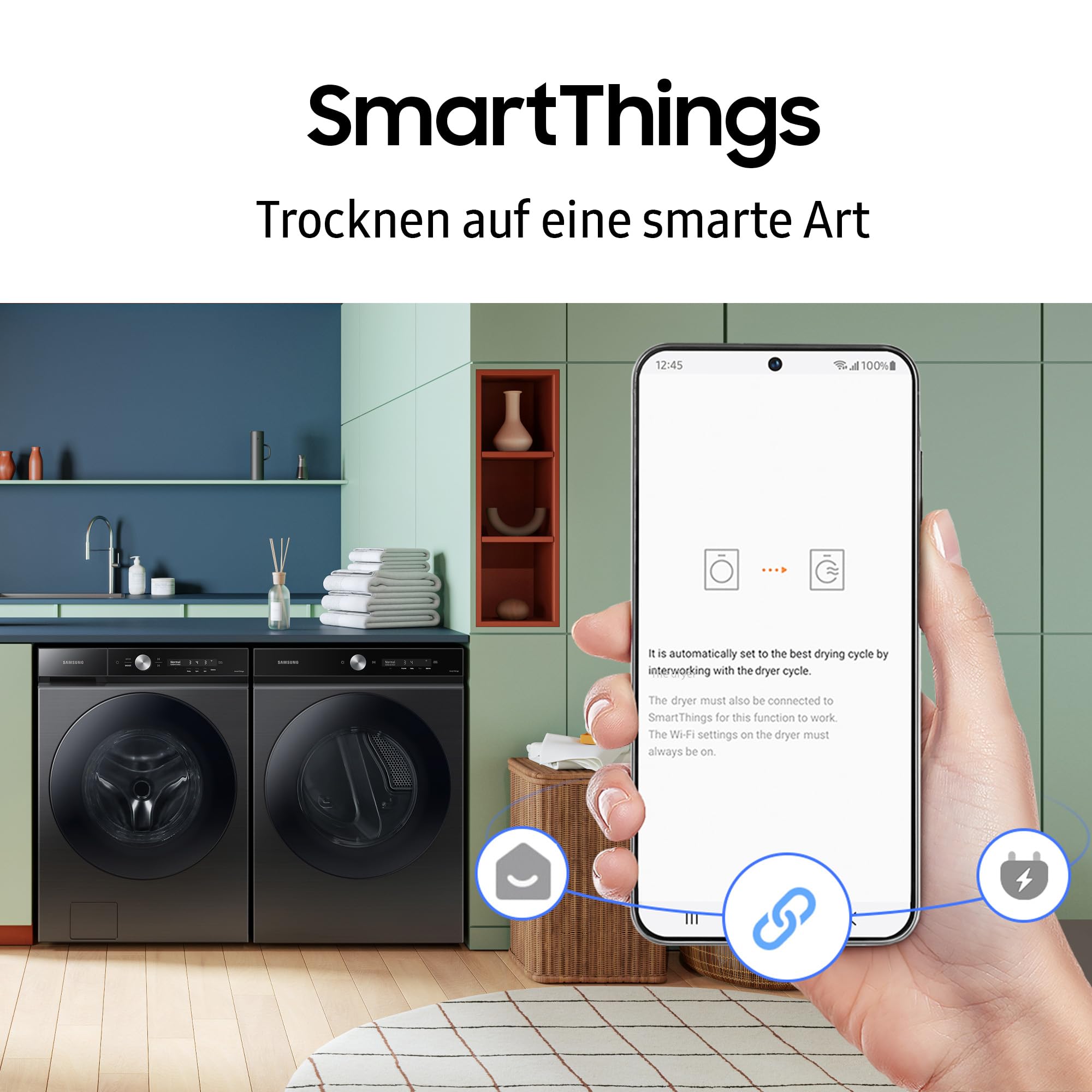 Samsung DV90DG6845LBU2 Wärmepumpentrockner DV6400D, 9 kg, EEK: A, AI Wäschetrockner mit Klartext-Display, AI Dry+ & Control, SuperSpeed, Hygiene Programm, SmartThings-App, Schwarz