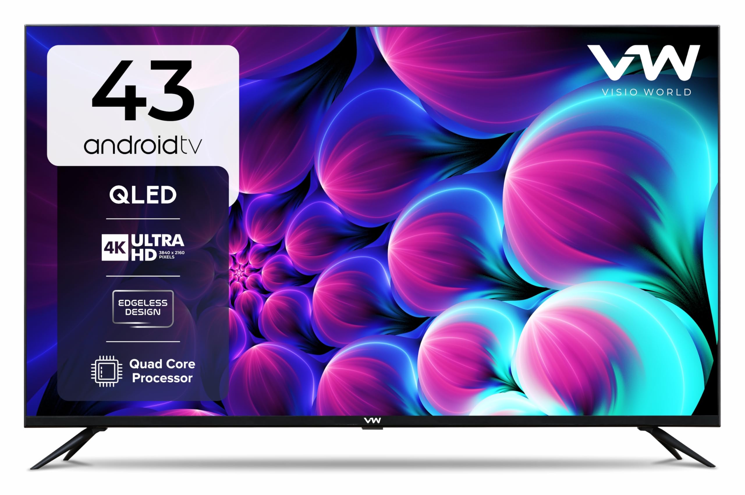 VW 109 cm (43 inches) Glow Series 4K UHD Smart QLED Android TV VW43PRO+ (Black)