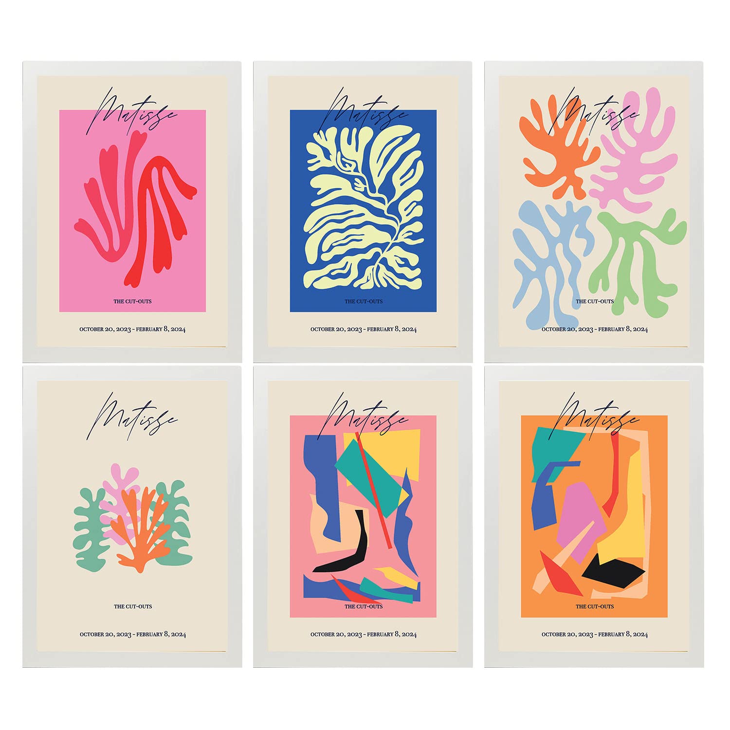 Nacnic Set of 6 Henri Matisse Artistic Illustrations. Collection of Decorative Paintings by the Famous Artist. Fauvism and Impressionism. Prints for Interior Design and Decoration. A3 White Frames.