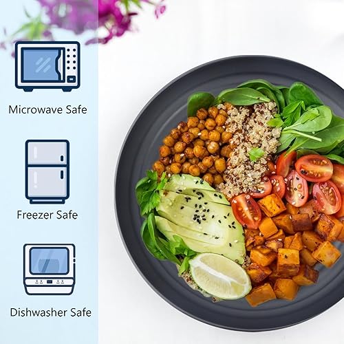 Miniatura 5 de Homienly Juego de 12 platos profundos alternativos para platos de plástico, aptos para microondas y lavavajillas, platos de paja de trigo para