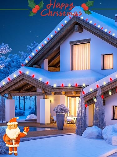 Miniatura 14 de Luces de Navidad vintage C9, 25 pies con 26 bombillas transparentes, cadena de luces conectables colgantes para patio, jardín, vacaciones, C9