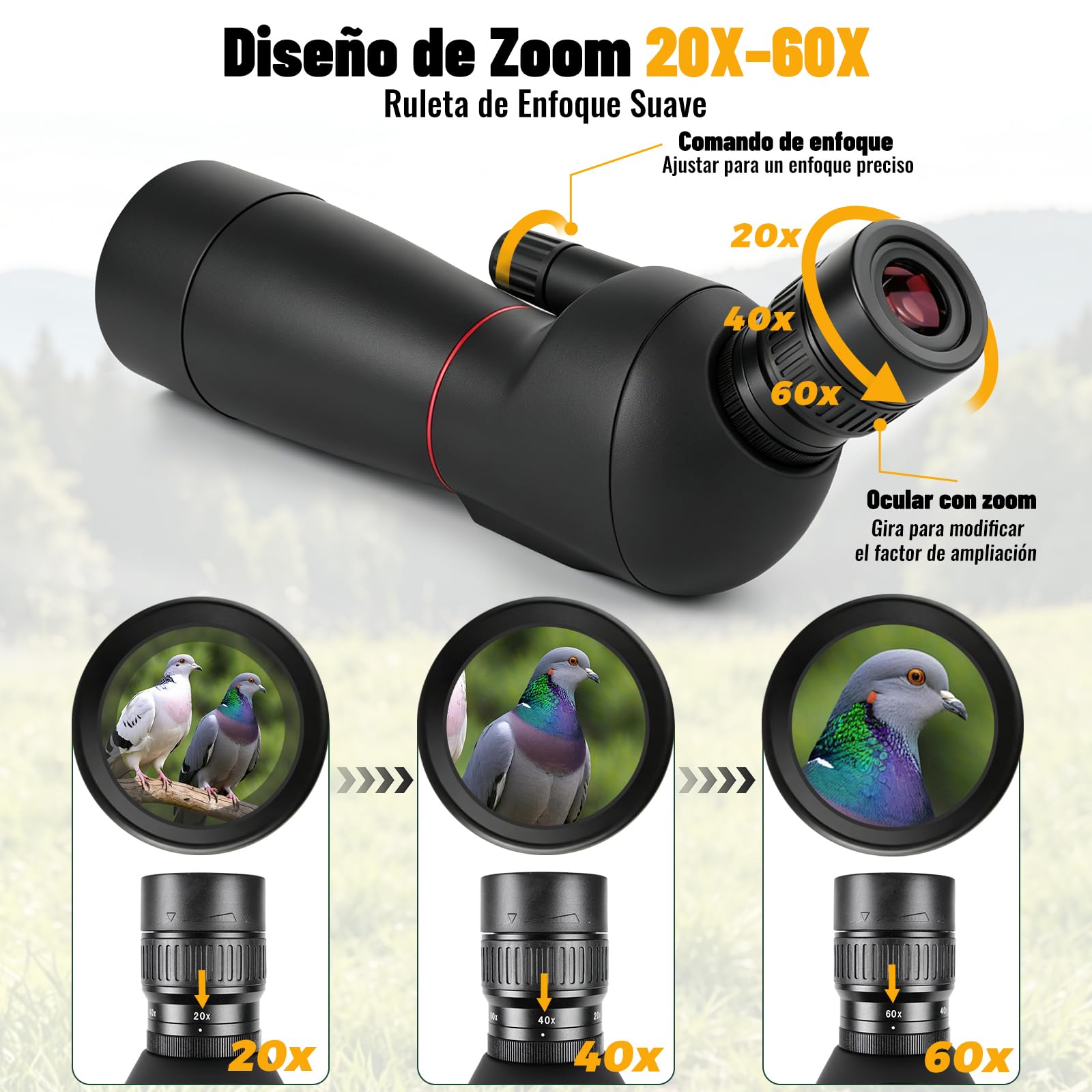 Telescopio Terrestre 20-60x60 con Trípode para Caza y Tiro