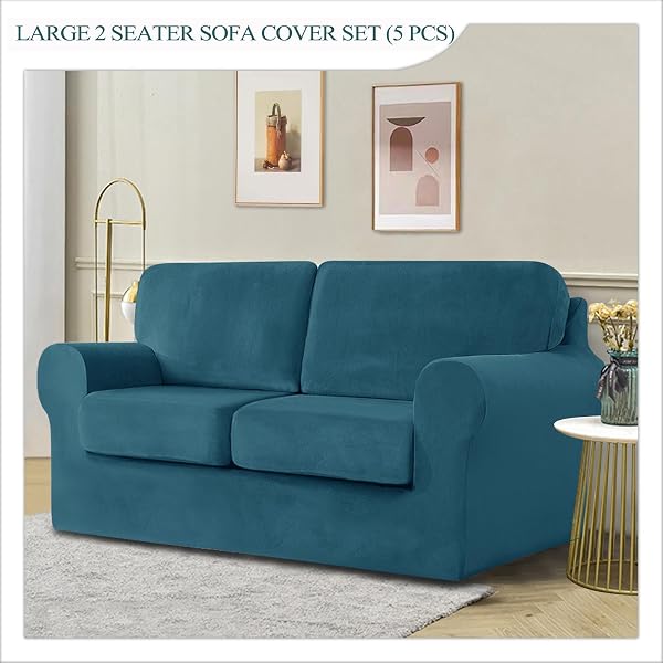 SYLC Sofa Cover with Separate Seat Cushions and Backrests Stretch Velvet Sofa Slipcover Couch Covers Furniture Protector Split Combined (Dark teal,Large 2 Seat Set 5 PCS) - 2