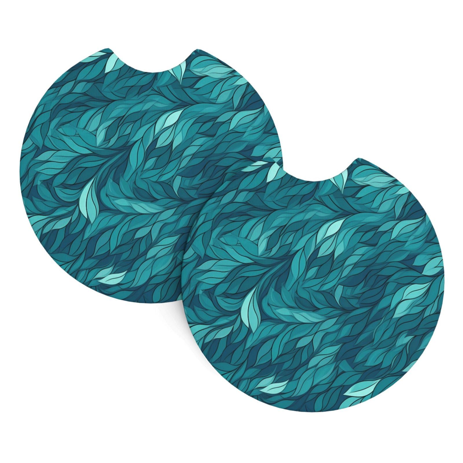 Teal Blues Printed Two Sets of Anti Slip and Waterproof Beverage mats for General Purpose car Coasters