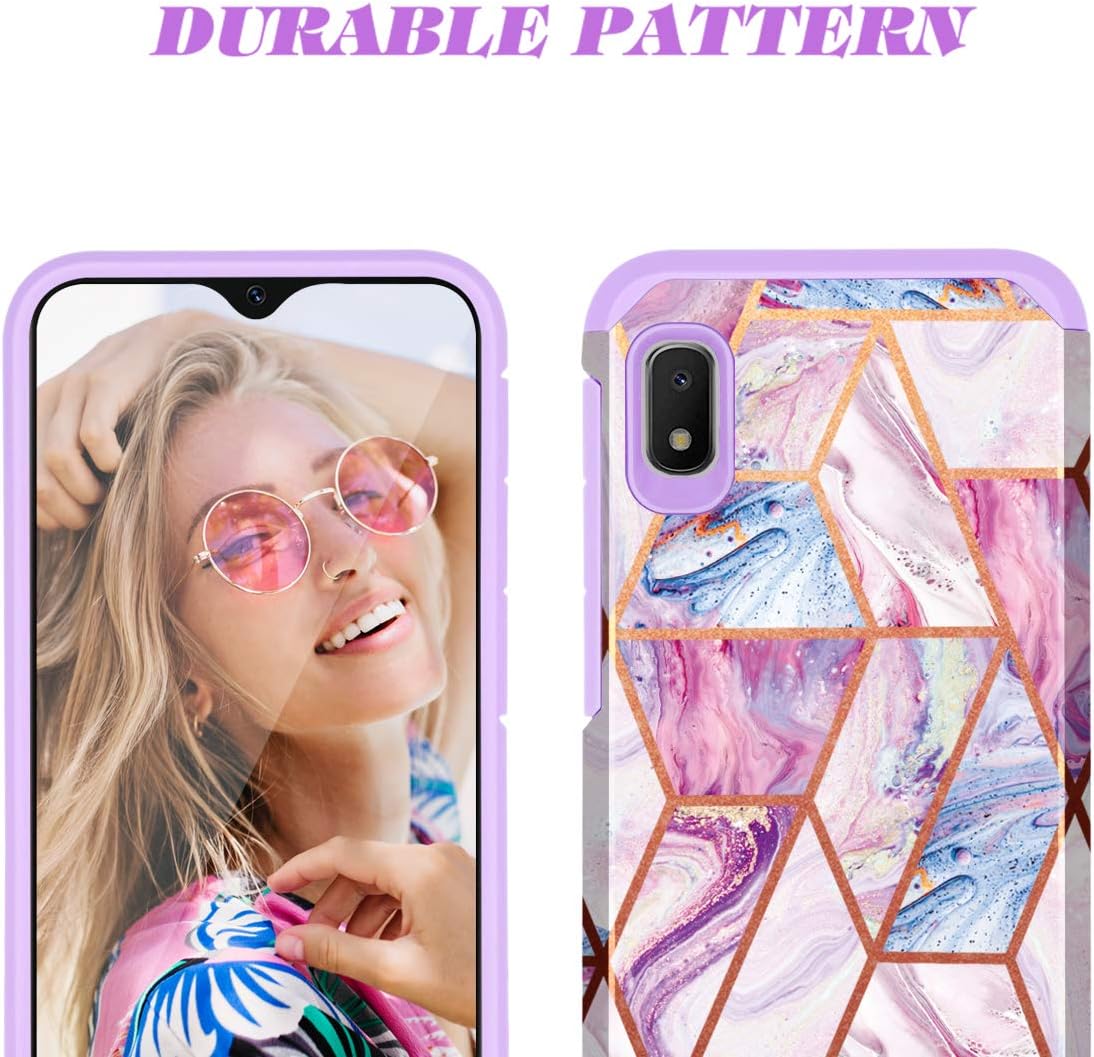 Fingic Samsung Galaxy A10E Case, Samsung A10e Case, Marble Design Shiny Glitter Bumper Hybrid Hard PC Soft Rubber Silicone Cover Anti-Scratch Shockproof Protective Case for Galaxy A10E 2019, Purple