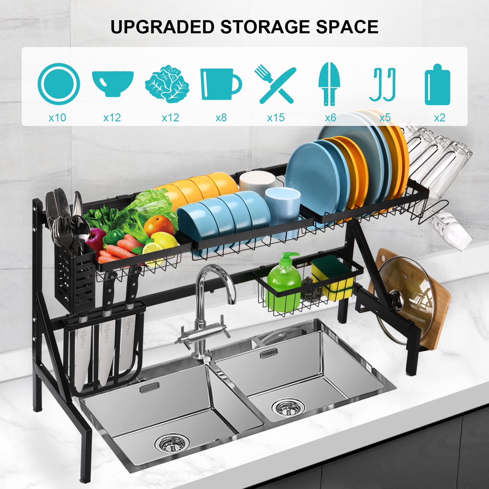 Over The Sink Dish Drying Rack, ASoopher 2 Tier Large Stainless Steel