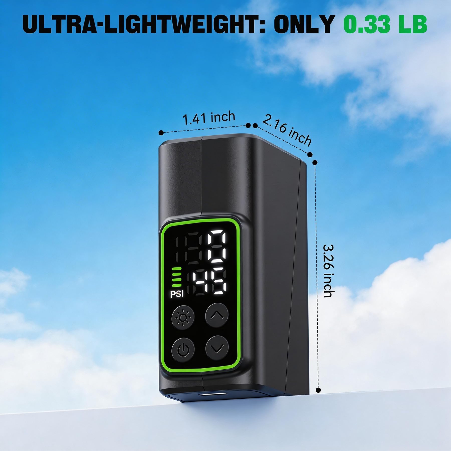 Mini pompe à vélo électrique portable 150 PSI rechargeable de poche avec double indicateur LED et valve d'arrêt automatique
