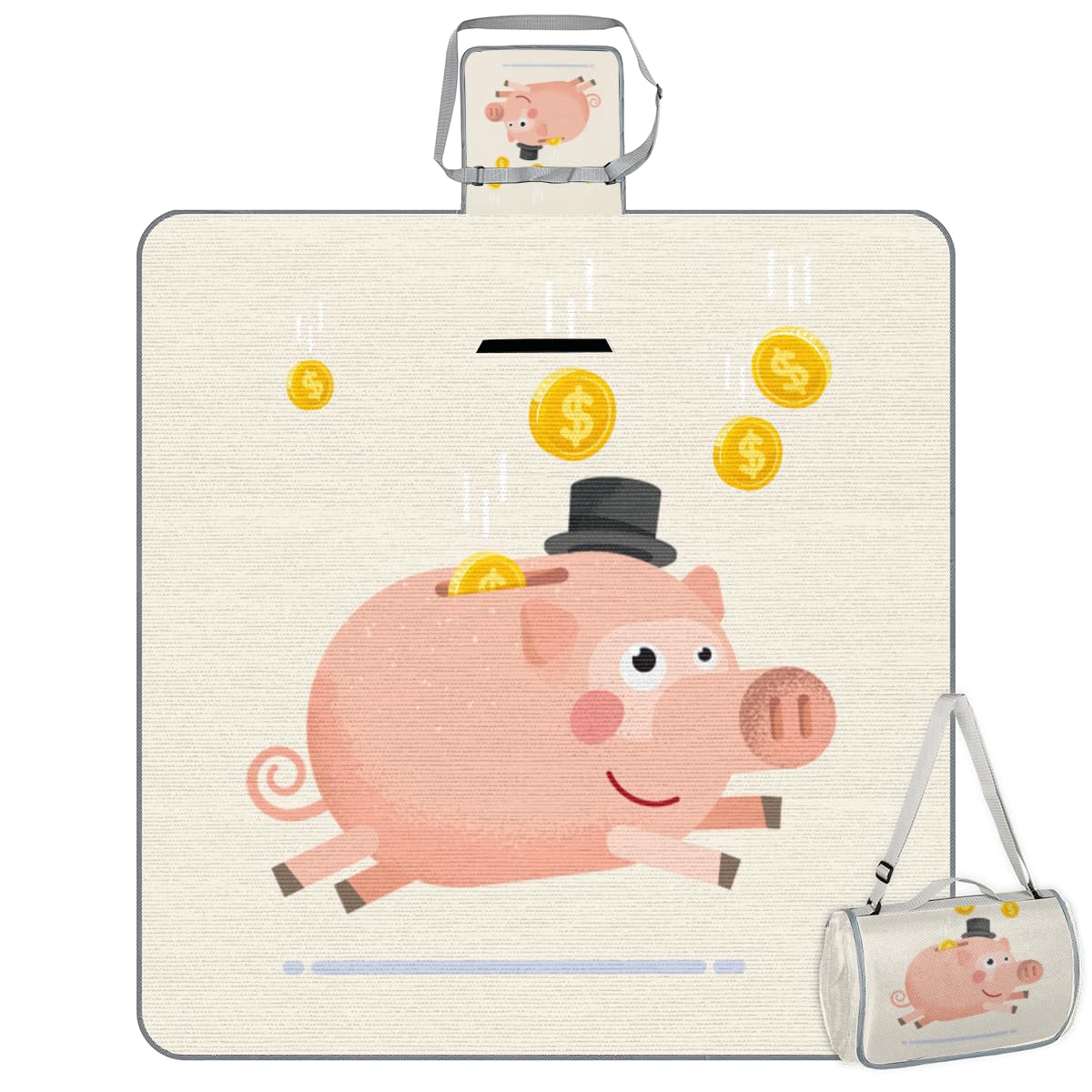 Shimoshe Picnic Blankets 57”x 59”, Pig Bank Waterproof Sandproof Picnic Mat Lightweight Foldable Beach Blanket for Camping Park Grass Beach Outdoor Blanket